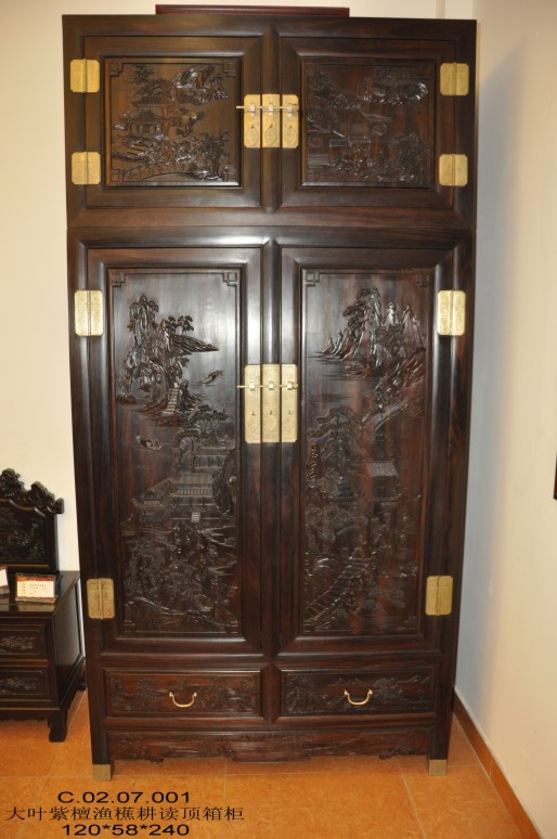 大葉紫檀漁樵耕讀頂箱柜
