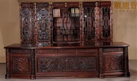 大紅酸枝真龍大班臺(tái)連凳