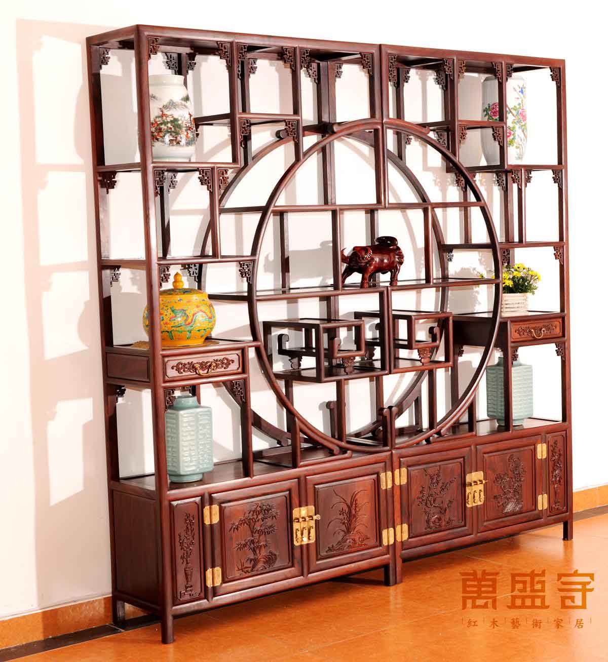大紅酸枝外方內圓博古架